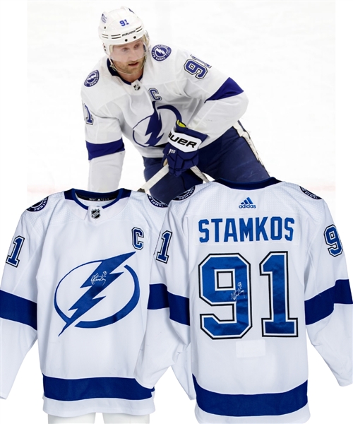 Steven Stamkos 2020-21 Tampa Bay Lightning Game-Worn Signed Captains Jersey with Team COA - Stanley Cup Championship Season! - Photo-Matched!