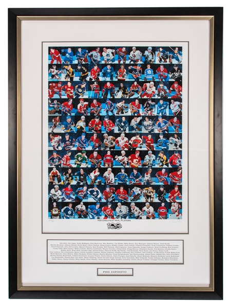 Phil Espositos 2017 NHL "100 Greatest Players" Limited-Edition Framed Display "AP 73/100" from His Personal Collection with His Signed LOA (32” x 43 ½”)