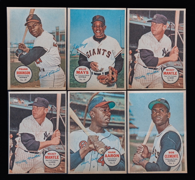 1968 O-Pee-Chee Baseball Pin-Ups (33) Including Mantle (2), Clemente, Aaron, Mays and Others, 1967 Topps Baseball Pin-Ups (6) and 1981 and 1982 Fanta Beverages Inc. (FBI) MLB Discs Inc. Pete Rose