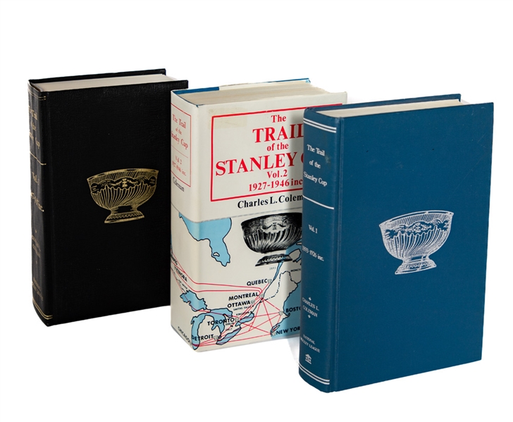"The Trail of the Stanley Cup" Three-Volume Book Collection Including Leather-Bound Third Volume Signed by Yvan Cournoyer, Steve Shutt, Norm Ullman, Allan Stanley and Johnny Wilson   