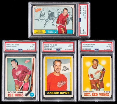 1968-69 to 1970-71 O-Pee-Chee PSA-Graded Hockey Cards of HOFer Gordie Howe (4)