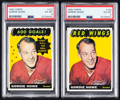 1965-66 Topps Hockey Card #122 HOF Gordie Howe (Graded PSA 6) and 1965-66 Topps Hockey Card #108 HOFer Gordie Howe (Graded PSA 6)