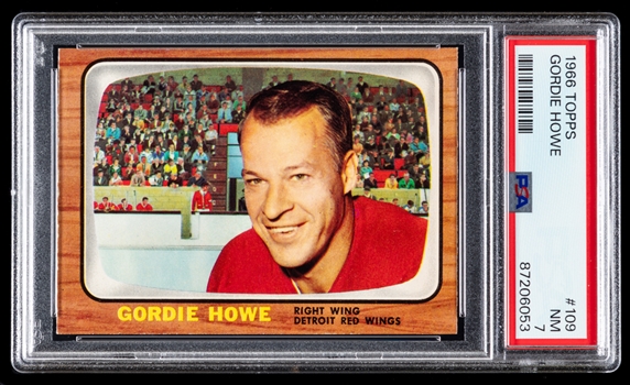 1966-67 Topps Hockey Card #109 HOF Gordie Howe (Graded PSA 7) and 1966-67 Topps Hockey Card #121 HOFer Gordie Howe All-Star (Graded PSA 5)