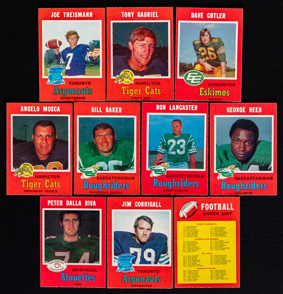 1971 O-Pee-Chee CFL Football Complete 132-Card Set, 1972 O-Pee-Chee CFL Football Near Complete Set (130/132) and 1972 O-Pee-Chee CFL Football Sticker Panels Complete Set of 24