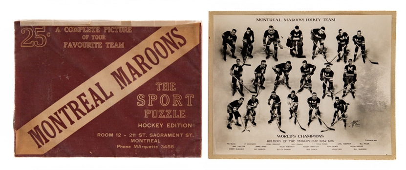Montreal Maroons 1932-33 British Consols Cigarettes Premium Team Picture, 1934-35 Stanley Cup Champions Team Photo and Team Pictures (2) Plus 1932-33 Jigsaw Puzzle Box (No Puzzle)