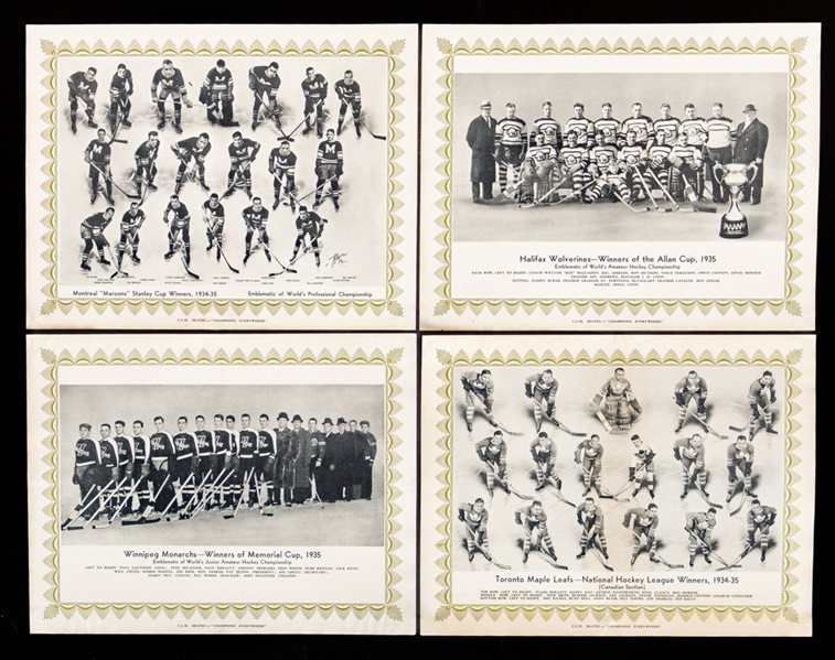 1934-35 CCM Green Border Hockey Team Pictures / Players Pictures Near Complete Set with Mailing Envelope (9 Pieces Total)