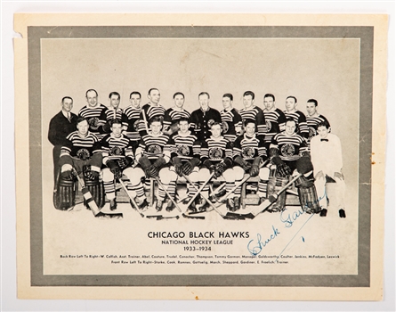 Deceased HOFer Charlie "Chuck" Gardiner Signed 1933-34 Chicago Black Hawks Team Picture with LOA - Vezina Trophy Season! - Stanley Cup Championship Season!