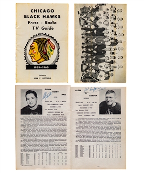 Chicago Blacks 1959-60 Team-Signed Media Guide by 23 Including Deceased HOFers Lindsay, Pilote, Pilous, Ivan, Arbour, Hall and Hull with LOA Plus 1960-61 Media Guide and 1952-53 HFC Booklet