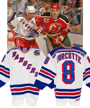 Darren Turcottes 1991-92 New York Rangers Game-Worn Jersey with Team LOA - 75th Anniversary Patch!