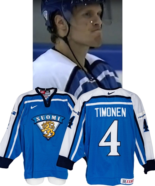 Kimmo Timonens 2002 IIHF World Championship Team-Finland Game-Worn Jersey - Video-Matched!