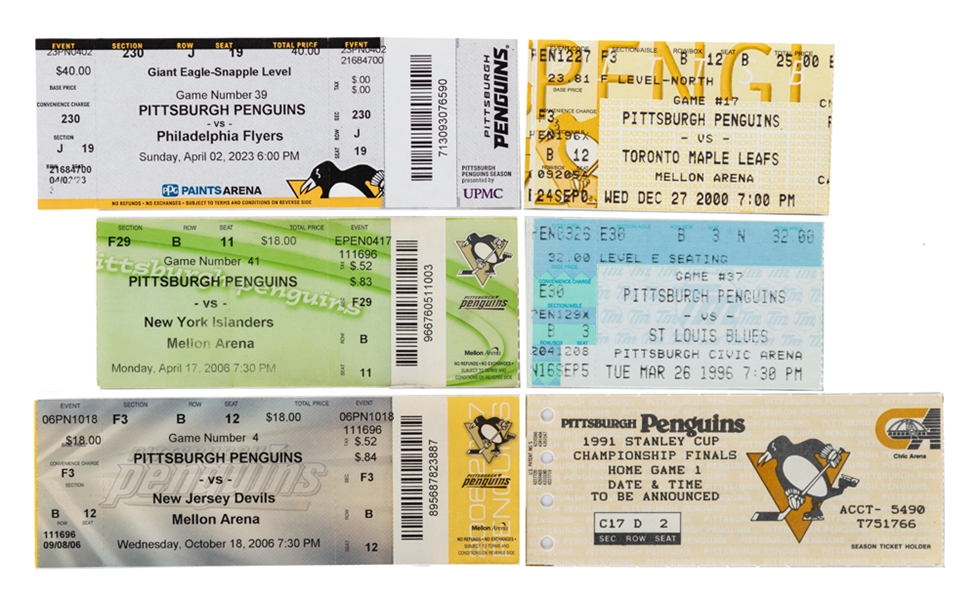 Pittsburgh Penguins 1991 to 2023 Milestone Game Ticket and Game Program Collection of 10