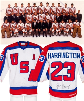 John Harringtons 1984 Sarajevo Winter Olympic Games Team USA Signed Game-Worn Pre-Tournament Jersey 