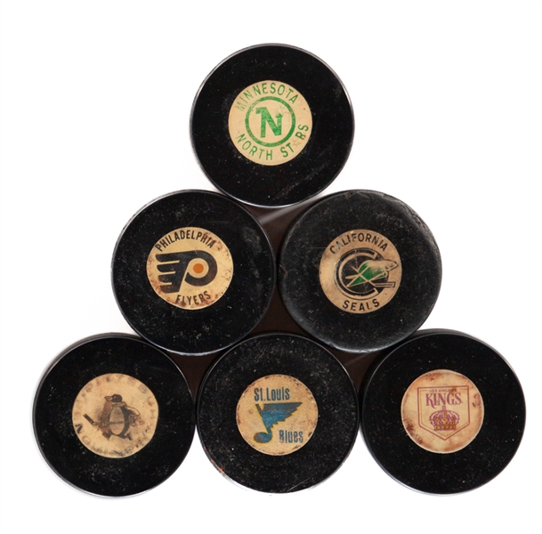 1967-1977 Art Ross / Converse Expansion Teams Game Puck Complete Set of 6