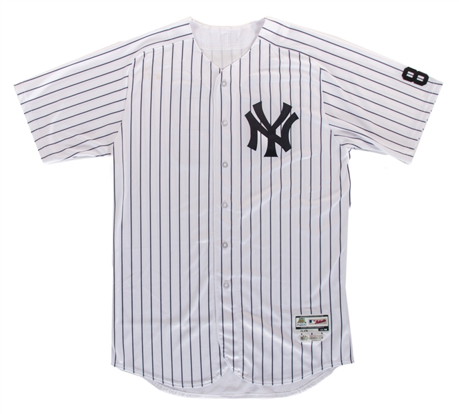 Andrew Millers 2016 New York Yankees Game-Worn Jersey with Steiner LOA - MLB Authenticated! - Yogi Berra Memorial Patch!