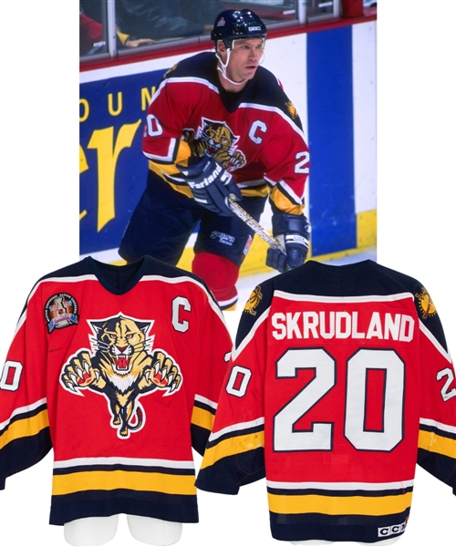 Brian Skrudlands 1995-96 Florida Panthers Game-Worn Captains Jersey from His Personal Collection with His Signed LOA - Patched For 1996 Stanley Cup Finals! - Nice Game-Wear! - Photo-Matched