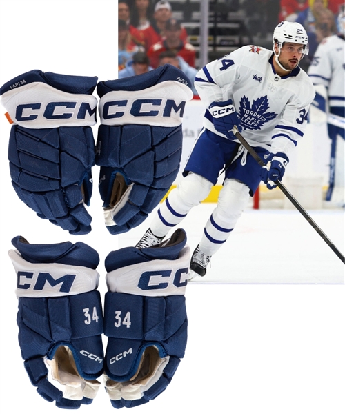 Auston Matthews 2023-24 Toronto Maple Leafs CCM Pro Game-Used Gloves with Team LOA - Franchise Record 69 Goal Season! - Rocket Richard Trophy Winning Season! - Photo-Matched!