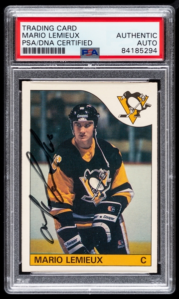 1985-86 O-Pee-Chee Signed Hockey Card #9 HOFer Mario Lemieux Rookie (PSA/DNA Certified Authentic Autograph)