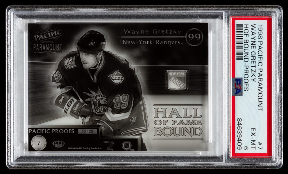 1998-99 Pacific Paramount Hall of Fame Bound Proofs Hockey Card #7 HOFer Wayne Gretzky (13/20) - Graded PSA 6 (Only Example Graded at PSA)