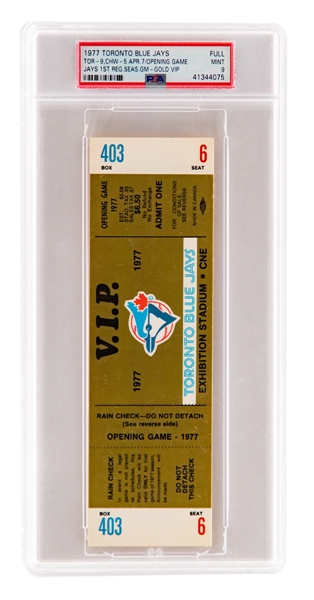 Toronto Blue Jays April 7th 1977 Inaugural Game Full Ticket (Gold VIP) - Graded PSA MINT 9 