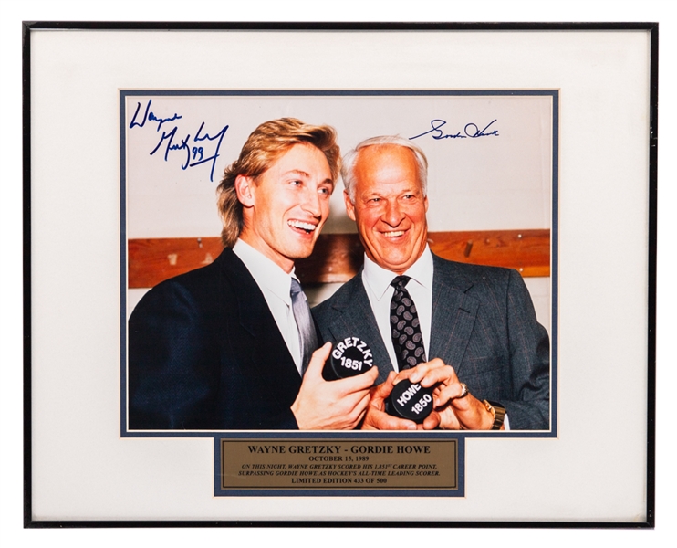 Wayne Gretzky and Gordie Howe Dual-Signed "1851 and 1850" Limited-Edition Framed Photo #433/500 with JSA Auction LOA (16 1/2" x 20 1/2")