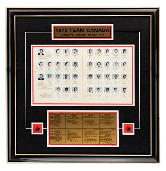 1972 Canada-Russia Series Team Canada Team-Signed Official Home TV Program Framed Display with JSA LOA - Signed by 37 Including HOFers Ken Dryden, Bobby Orr and Esposito Bros (27" x 28")