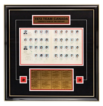 1972 Canada-Russia Series Team Canada Team-Signed Official Home TV Program Framed Display with JSA LOA - Signed by 37 Including HOFers Ken Dryden, Bobby Orr and Esposito Bros (27" x 28")