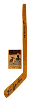 Bill Barilko Signed New Hamburg, Ont. 1948 Miniature Wooden Hockey Stick with PSA/DNA LOA Plus 1951-52 Parkhurst Hockey Card #52 Barilko The Winning Goal