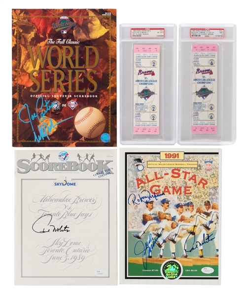 Toronto Blue Jays Signed World Series, All-Star Game and First Game at SkyDome Programs Plus 1992 World Series Game 2 PSA 8 and Game 6 PSA 9 Full Tickets 