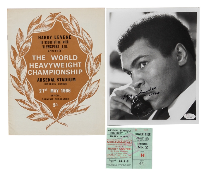 1966 Muhammad Ali vs Cooper Program and Ticket Stub Plus Ali Signed Photo (JSA)