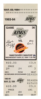 Wayne Gretzky Los Angeles Kings Signed "802 Goals" Limited-Edition Mega Ticket on Canvas with UDA COA (12/99) 12 1/2" x 32"