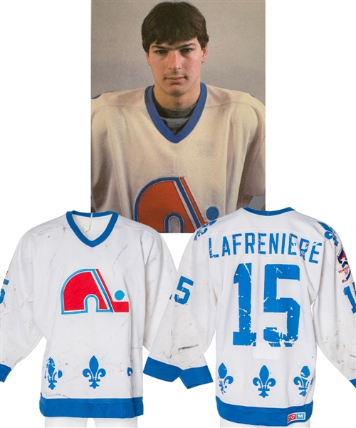 Jean-Francois Sauve’s 1985-86 / Jason Lafrenieres 1986-87 Quebec Nordiques Game-Worn Jersey with LOA - Photo-Matched!