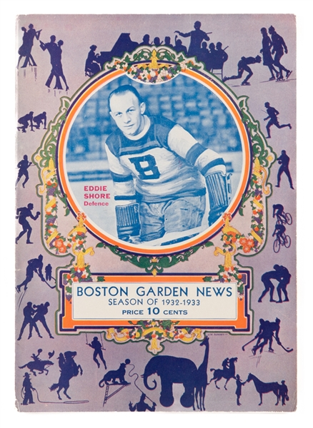 1932-33 Boston Garden Program Boston Bruins vs Detroit Red Wings - Eddie Shore Cover!