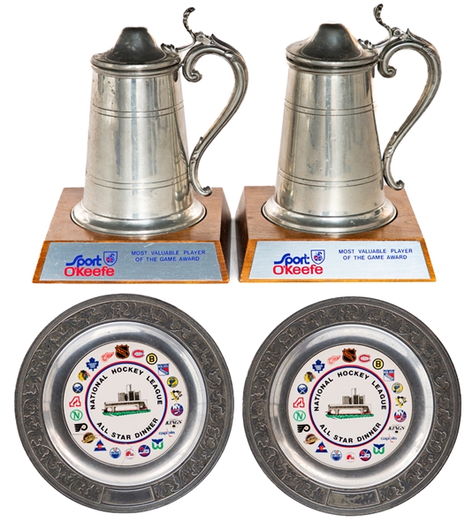 Vaclav Nedomanskys Mid-To-Late-1970s WHA Sport OKeefe "Most Valuable Player of the Game" Stein Awards Plus 1980 NHL All-Star Game Souvenir Plates From His Personal Collection With LOA