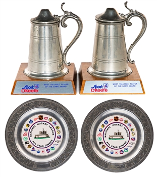Vaclav Nedomanskys Mid-To-Late-1970s WHA Sport OKeefe "Most Valuable Player of the Game" Stein Awards Plus 1980 NHL All-Star Game Souvenir Plates From His Personal Collection With LOA