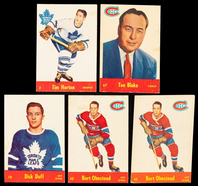 1955-56 Parkhurst Quaker Oats Hockey Cards (5) Including #3 HOFer Tim Horton