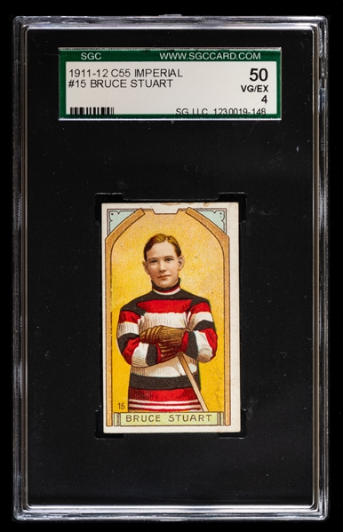 1911-12 Imperial Tobacco C55 Hockey Card #15 HOFer Bruce Stuart - Graded SGC 4