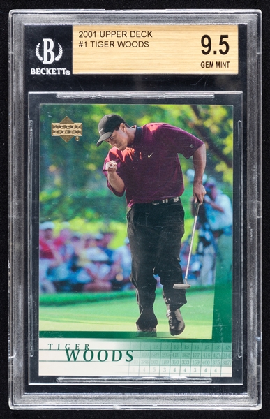 2001 Upper Deck PGA Golf Card #1 Tiger Woods Rookie - Graded Beckett GEM MINT 9.5