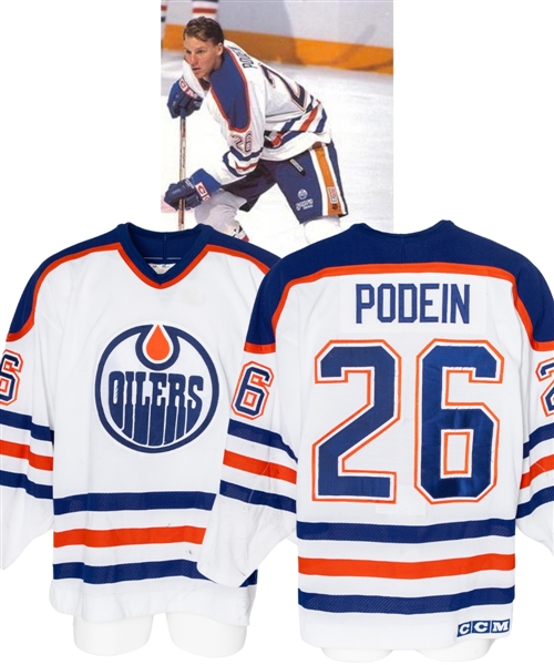 Shjon Podeins 1993-94 Edmonton Oilers Signed Game-Worn Jersey with LOA 