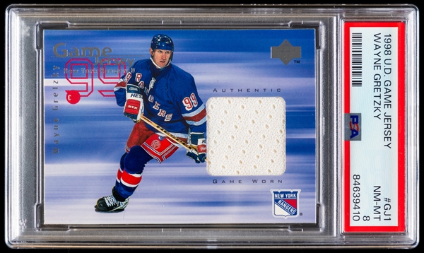 1998-99 Upper Deck Game Jersey Hockey Card #GJ1 HOFer Wayne Gretzky - Graded PSA 8