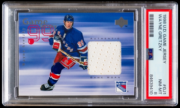 1998-99 Upper Deck Game Jersey Hockey Card #GJ1 HOFer Wayne Gretzky - Graded PSA 8