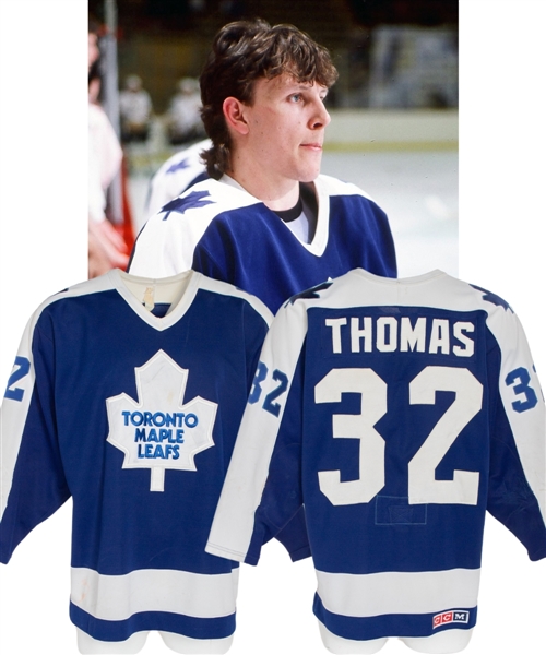 Steve Thomas 1985-86 Toronto Maple Leafs Game-Worn Jersey - Numerous Team Repairs! - Nice Game-Wear! - Photo-Matched!