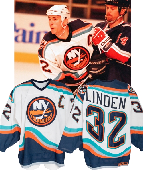 Trevor Lindens 1997-98 New York Islanders Game-Worn Captains Jersey - Nice Game Wear!