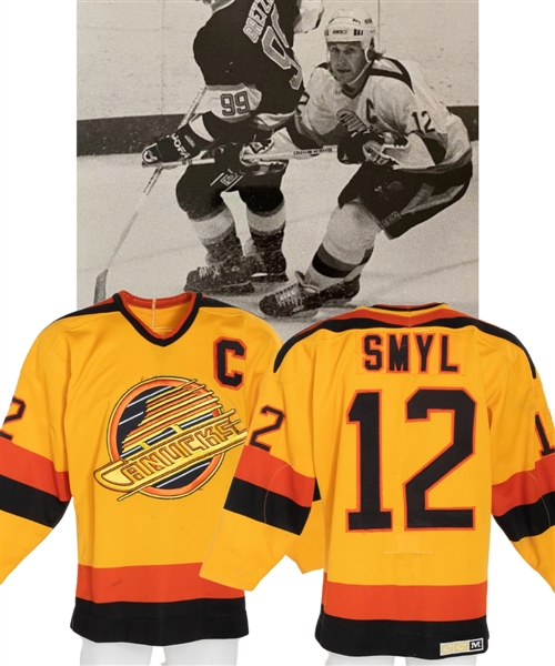 Stan Smyls 1986-87 Vancouver Canucks Game-Worn Captains Jersey - Team Repairs! - Retired Number! 