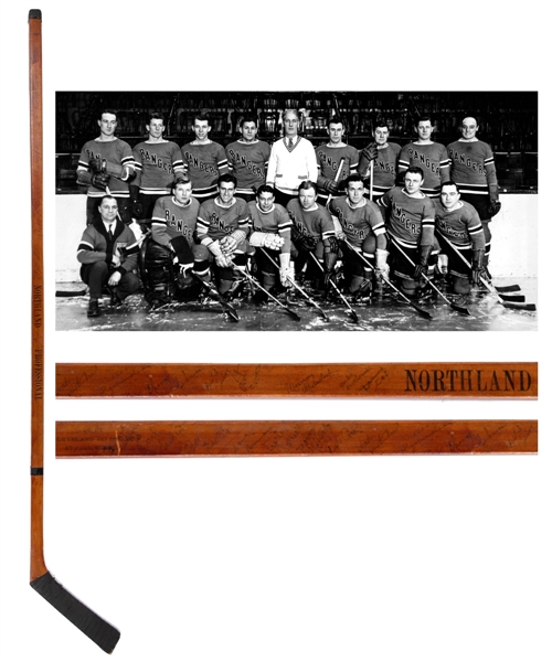 New York Rangers 1933-34 Team-Signed Northland Professional Game-Used Stick by 18 Including Deceased HOFers Lester Patrick, Cook Bros, Seibert and Johnson with LOA