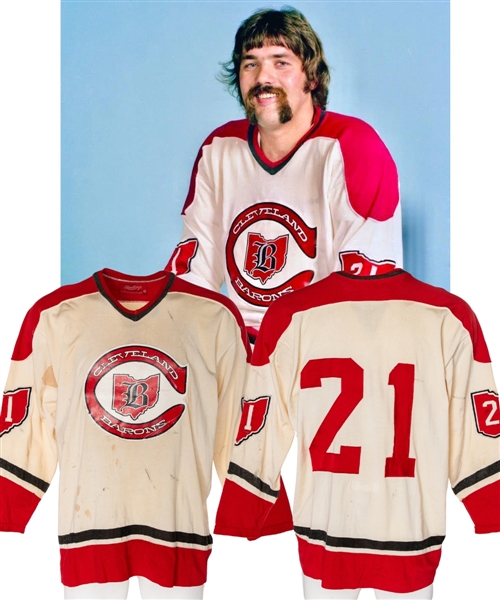 Cleveland Barons Game-Worn Jersey Attributed to Frank Spring (1976-77 Inaugural Season) and Dennis Maruk (1977-78 Pre-Season) - Photo-Matched to Maruk!