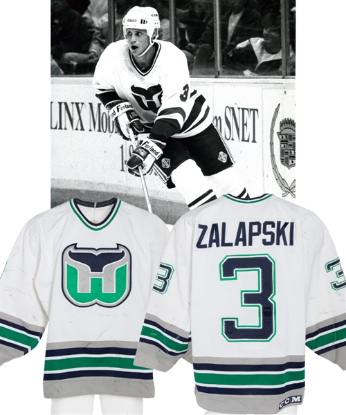 Zarley Zalapskis 1993-94 Hartford Whalers Game-Worn Jersey - Nice Game Wear! - Team Repairs!