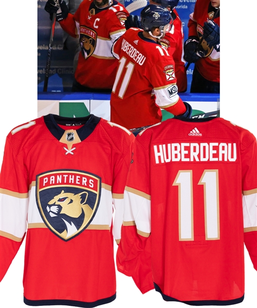 Jonathan Huberdeaus 2017-18 Florida Panthers Game-Worn Jersey - Fanatics Authenticated! - Team Repairs! - Marjory Stoneman Douglas Patch! - Photo-Matched!