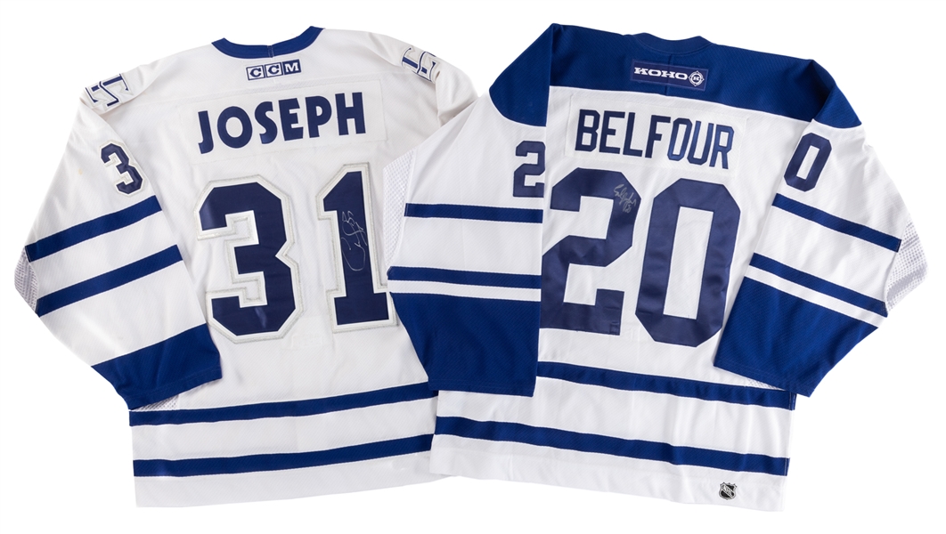 Ed Belfour (Vintage Style) & Curtis Joseph Signed Toronto Maple Leafs Jerseys with JSA Auction LOA 