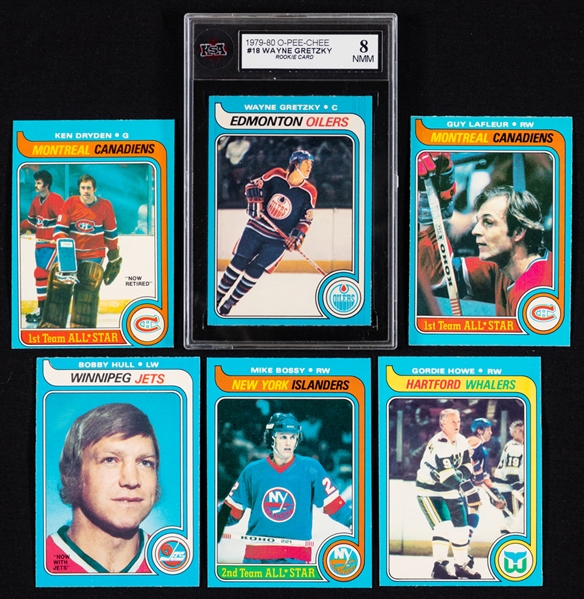 1979-80 O-Pee-Chee Hockey Complete 396-Card Set Including #18 HOFer Wayne Gretzky Rookie Card (Graded KSA 8)