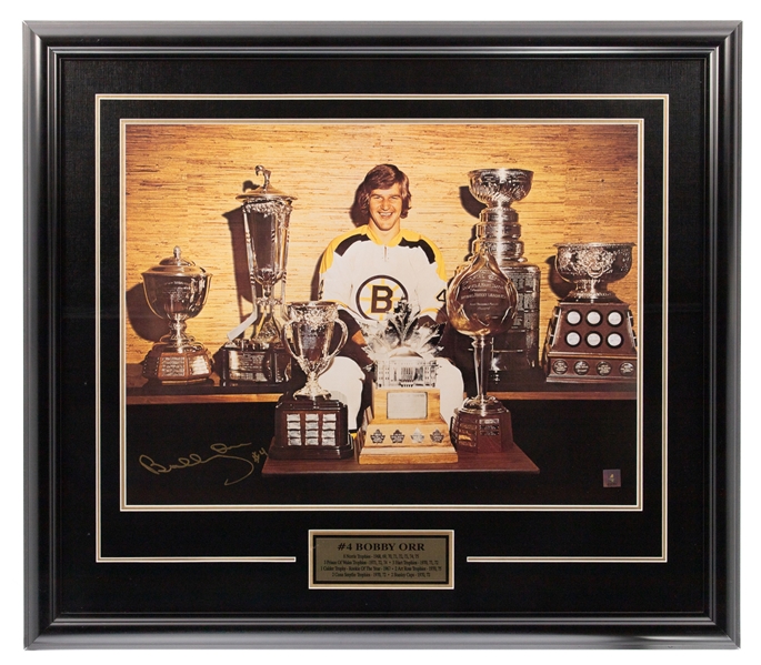 Bobby Orr Team Canada Signed Jersey & Framed Signed Boston Bruins "Trophy" Photo with GNR COA (29" x 33")